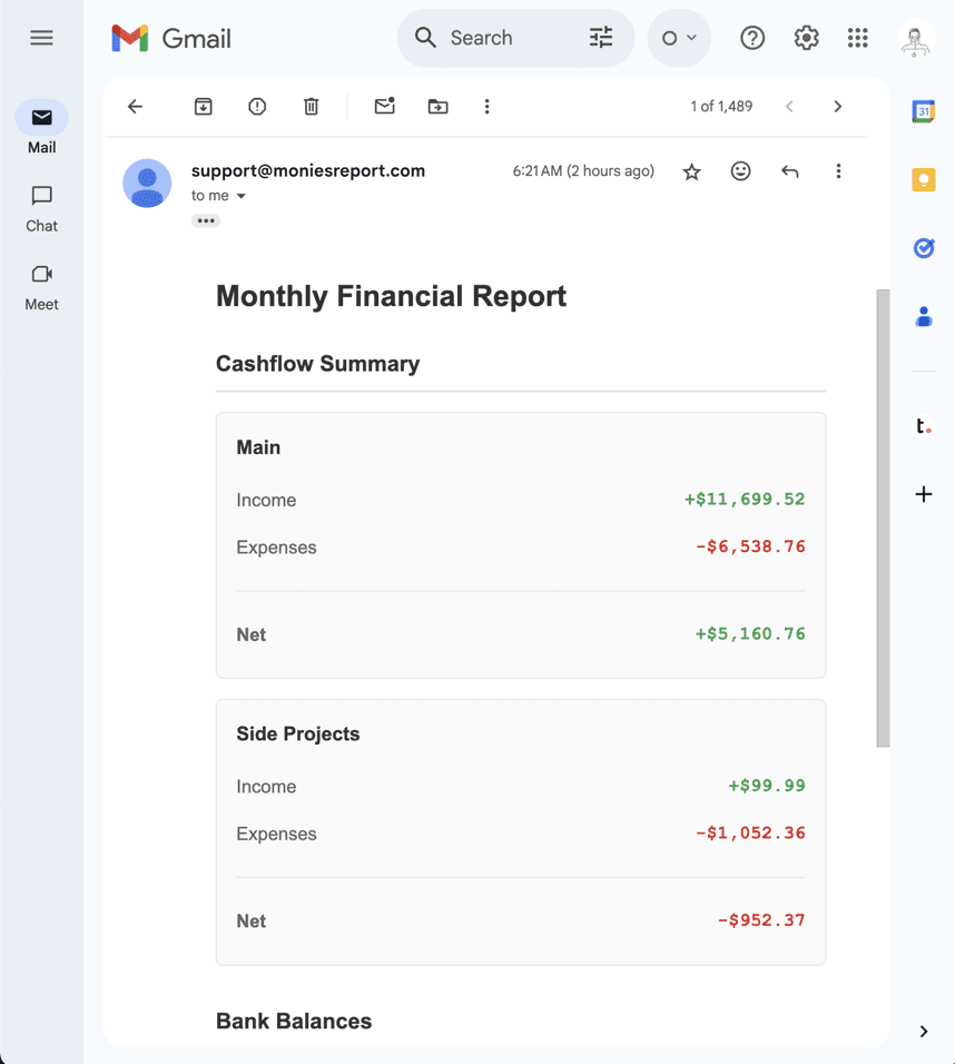 Monthly Financial Report Email Preview
